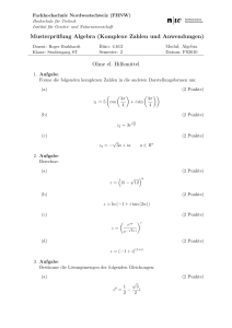 Musterprüfung Algebra (Komplexe Zahlen und Anwendungen