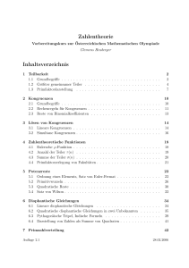 Zahlentheorie Inhaltsverzeichnis