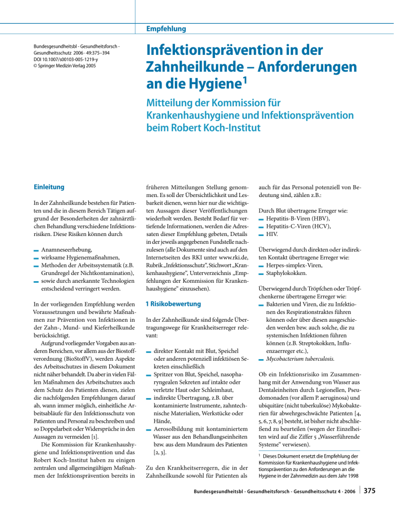 Infektionsprävention In Der Zahnheilkunde