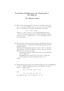 Proseminar Einführung in die Mathematik 1 WS 2009/10 29. Oktober
