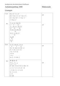 Aufnahmeprüfung 2008 Mathematik Lösungen