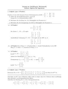 Lösung zur Juli-Klausur (Rechenteil) Lineare Algebra für Ingenieure
