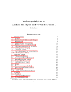 Vorlesungsskriptum zu Analysis für Physik und verwandte Fächer I