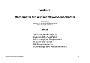 Vorkurs Mathematik für Wirtschaftswissenschaftler