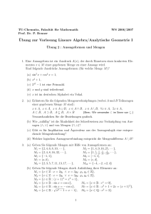 ¨Ubung zur Vorlesung Lineare Algebra/Analytische Geometrie I R :