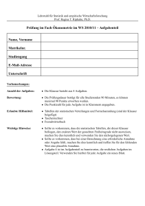 Pr¨ufung im Fach ¨Okonometrie im WS 2010/11 – Aufgabenteil