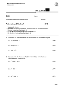 Arithmetik und Algebra. Leistungsstufe A 2015