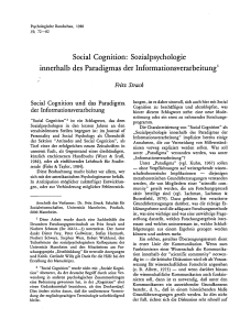Social Cognition: Sozialpsychologie innerhalb des