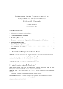 Zahlentheorie für den Gebietswettbewerb für Fortgeschrittene der