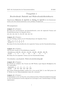¨Ubungsblatt 2 Beschreibende Statistik und