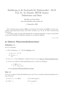 SS 03 Prof. Dr. M. Schaefer, RWTH Aachen Definitionen und - S-Inf