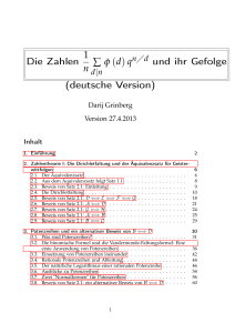 Die Zahlen 1 n ∑ φ (d)q und ihr Gefolge (deutsche Version)
