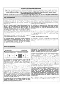 WESENTLICHE ANLEGERINFORMATIONEN Gegenstand dieses