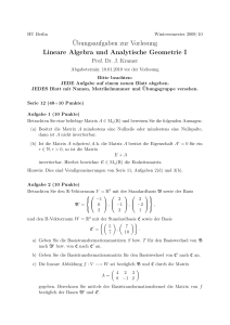 Übungsaufgaben zur Vorlesung Lineare Algebra und Analytische