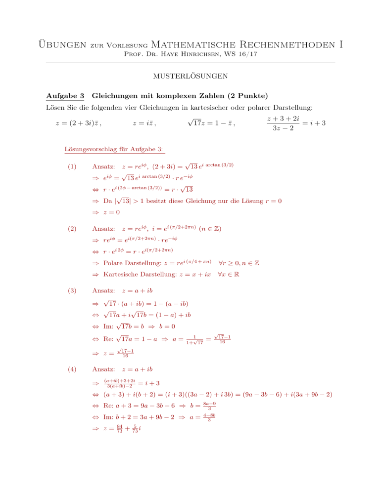 Übungen Zur Vorlesung Mathematische