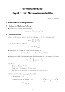 Formelsammlung: Physik II für Naturwissenschaftler