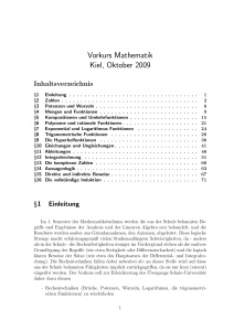 Vorkurs Mathematik Kiel, Oktober 2009