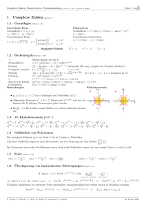 Complexe Zahlen, Fourierreihen - Formelsammlung
