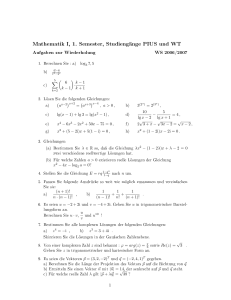 Mathematik I, 1. Semester, Studiengänge PIUS und WT