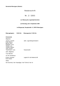 Niederschrift Nr. 2 / 2003 - Jugendparlament Wennigsen