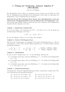 1. ¨Ubung zur Vorlesung ,,Lineare Algebra I“ (WS 99