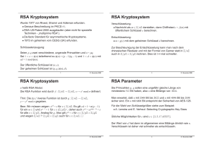 RSA Kryptosystem RSA Parameter RSA Kryptosystem RSA