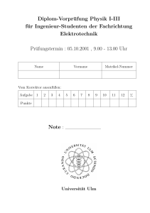 Diplom-Vorprüfung Physik I-III für Ingenieur