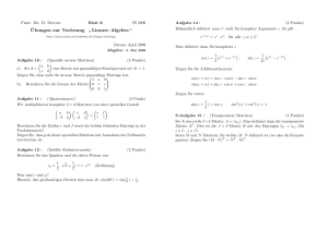 ¨Ubungen zur Vorlesung ” Lineare Algebra“