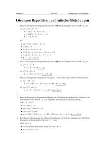 Lösungen Repetition quadratische Gleichungen