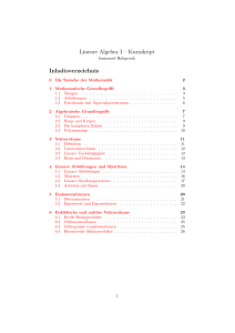 Lineare Algebra I – Kurzskript Inhaltsverzeichnis