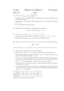 Klausur zur Analysis 2