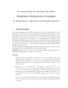 Brückenkurs Mathematische Grundlagen 1 Aussagenlogik