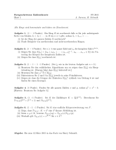 Fortgeschrittene Zahlentheorie FS 2015 Blatt 1 A. Surocca, H
