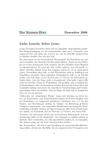 Der Kosmos-Bote Dezember 2006 Liebe Leserin, lieber Leser,