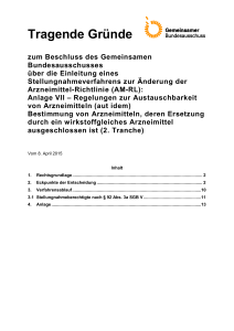 Tragende Gründe - Gemeinsamer Bundesausschuss