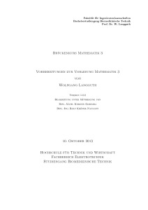 Brückenkurs Mathematik 3 Vorbereitungen zur Vorlesung