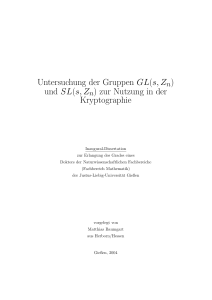 Untersuchung der Gruppen GL(s,Zn) und SL(s,Zn) zur Nutzung in