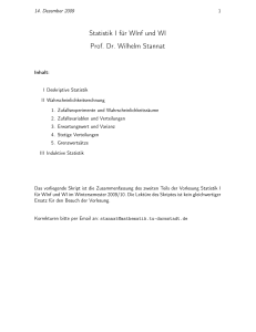 Statistik I für WInf und WI Prof. Dr. Wilhelm Stannat