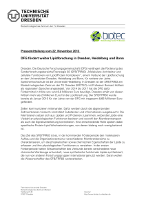 DFG fördert weiter Lipidforschung in Dresden, Heidelberg und Bonn