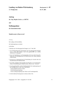 Landtag von Baden-Württemberg Antrag Stellungnahme