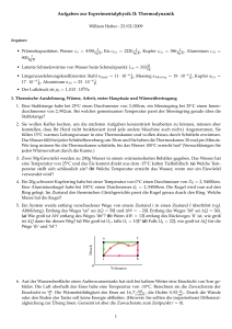Aufgaben zur Experimentalphysik II: Thermodynamik