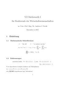 VO Mathematik I für Studierende der Wirtschaftswissenschaften