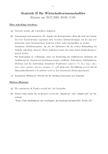 Statistik II für Wirtschaftswissenschaftler Klausur am 29.07.2005