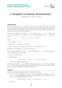 5.¨Ubungsblatt zur Vorlesung ” Automatentheorie“