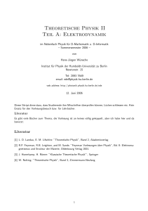 Theoretische Physik II Teil A: Elektrodynamik