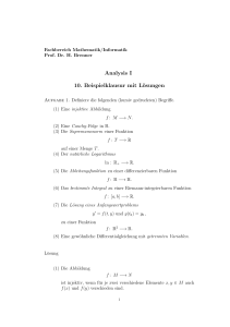 Analysis I 10. Beispielklausur mit Lösungen