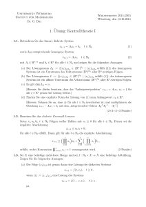 1.¨Ubung: Kontrolltheorie I