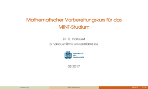 Mathematischer Vorbereitungskurs für das MINT