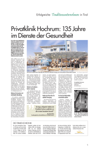 Privatklinik Hochrum: 135 Jahre im Dienste der Gesundheit