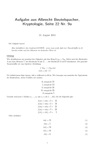 Aufgabe aus Albrecht Beutelspacher, Kryptologie, Seite 22 Nr. 9a